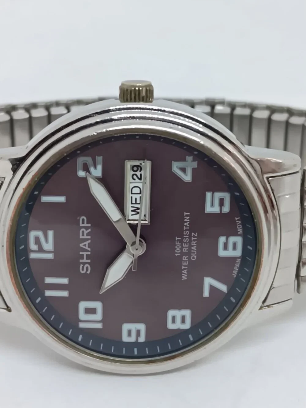 VINTAGE 1990s Sharp SHP5215 Mens 38mm Silver Tone Japanese Quartz Day/Date Watch